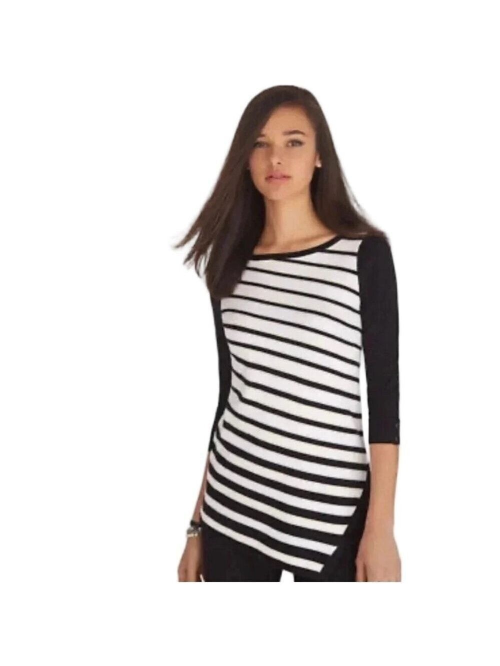 WHITE HOUSE BLACK MARKET Asymmetrical Striped Sweater Tunic, Size M. NWT!